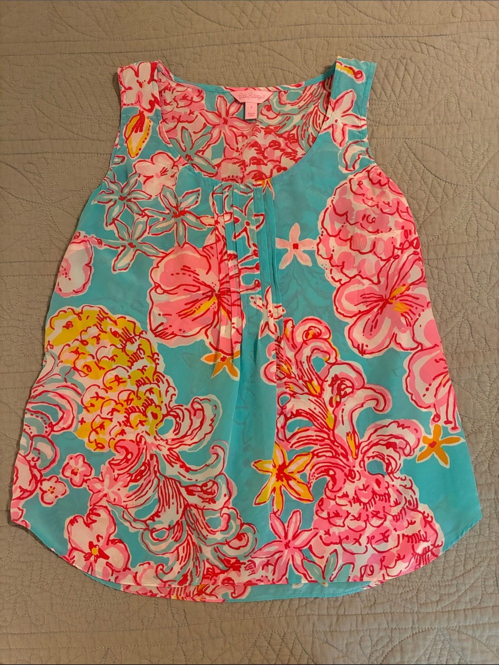 Lilly Pulitzer Dahlia sleeveless silk top, Breakwater Blue Lolita print, size S